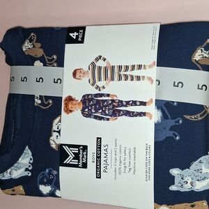 Boys Organic Cotton Pajama Set Dogs & Stripes 4 Piece Size 5 Member's Mark